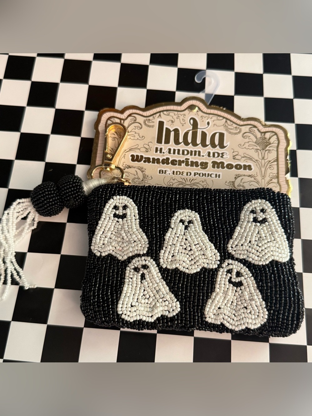 India Handmade Black Beaded Ghost Pouch